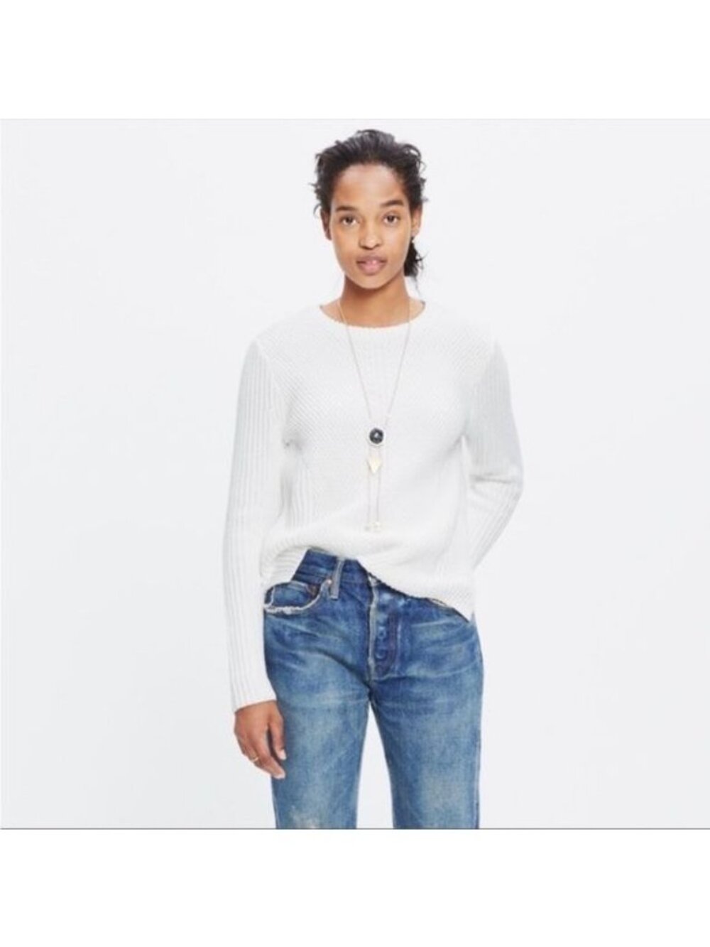 Madewell ivory Hexcomb Texture crew neck Sweater E5058 size Small